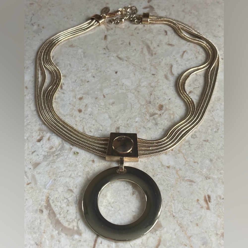 CHICO’S Multi-Strand, Gold Tone, Circle Pendant Necklace